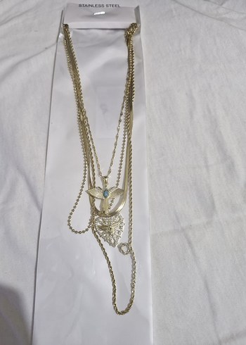 Altın Renkli Zincir Dörtlü Kararmaz Çelik Kolye - Görsel 2