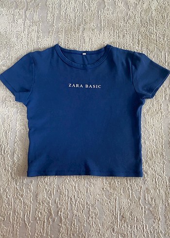 Zara Basic Lacivert Kısa Kollu Crop
