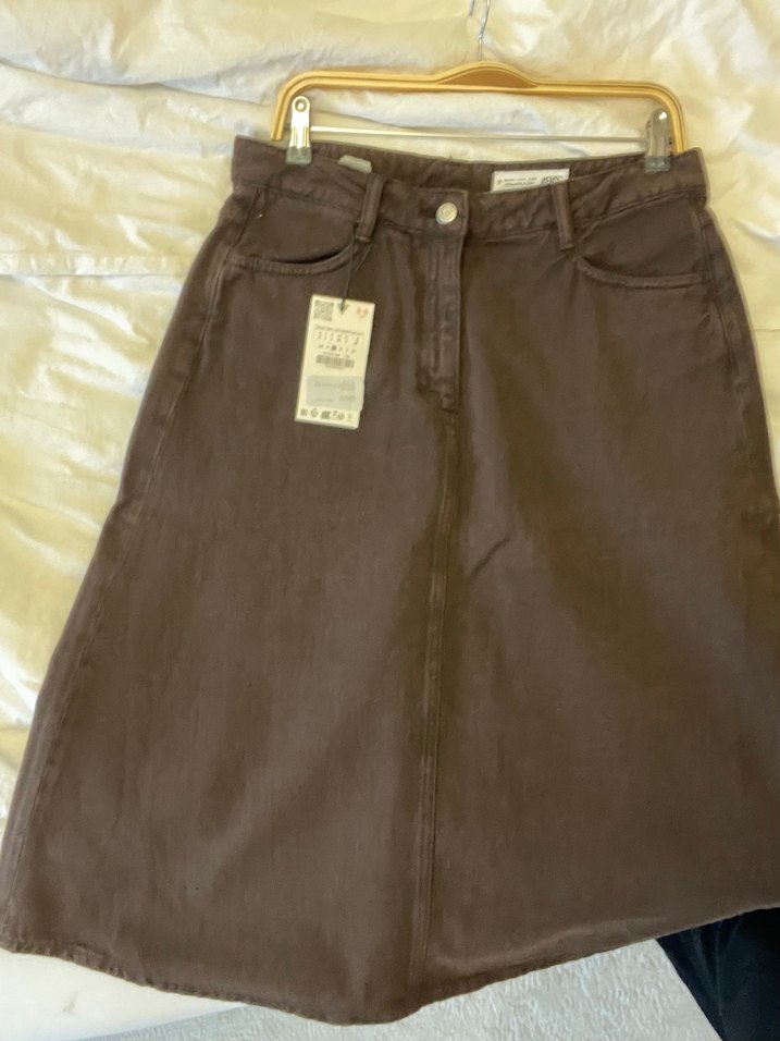 Kahverengi Midi Denim Kadın Etek - Görsel 4