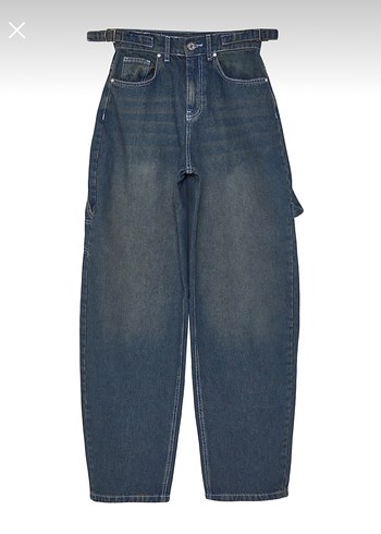 Kadın Kemerli Lacivert Bol Kesim Denim Pantolon
