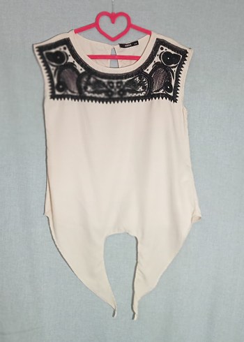 Nakışlı Pudra Bohem Kolsuz Bluz - Görsel 5