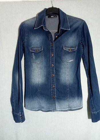 Mavi Düğmeli Denim Kadın Gömlek