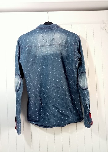Diğer Mavi Baskılı Uzun Kollu Denim Erkek Gömlek