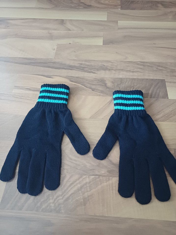 Mavi Nakışlı Örgü Erkek Eldiveni - Görsel 3