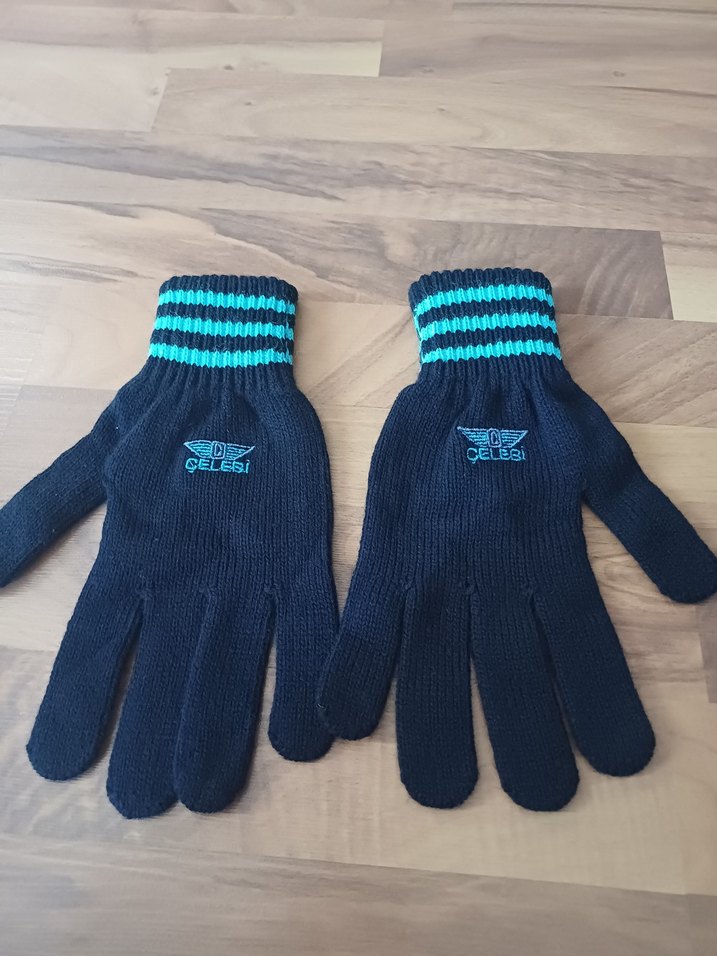 Mavi Nakışlı Örgü Erkek Eldiveni - Görsel 2