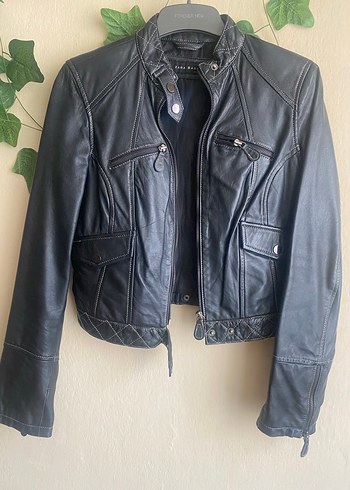 Siyah ZARA S Beden Siyah Deri Ceket Çok Şık Kadın Deri Biker