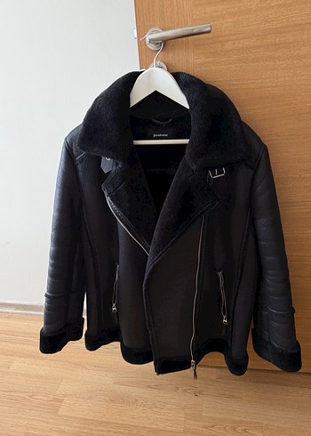 Stradivarius Stradivarius Kürk Detaylı Siyah Deri Biker Ceket