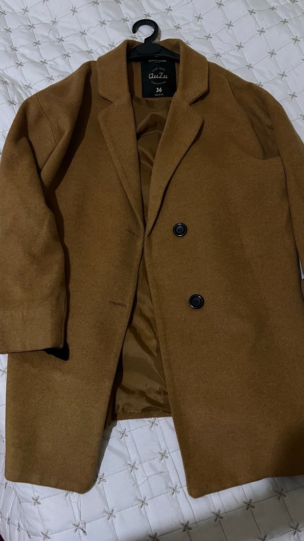 Düğmeli Kahverengi taba arası Kadın Midi Süet Kaban - Görsel 2