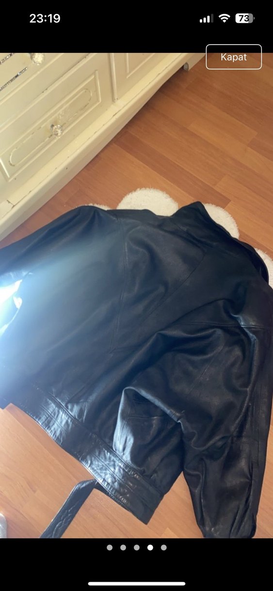 Düğmeli Siyah Kadın Deri Ceket - Görsel 3