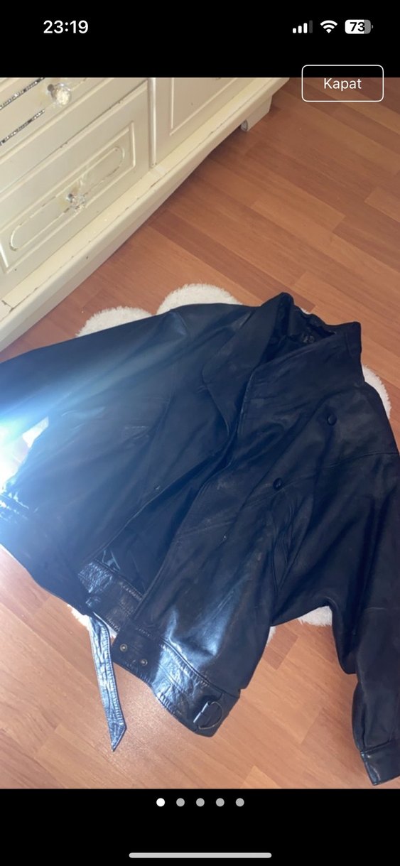 Düğmeli Siyah Kadın Deri Ceket - Görsel 2