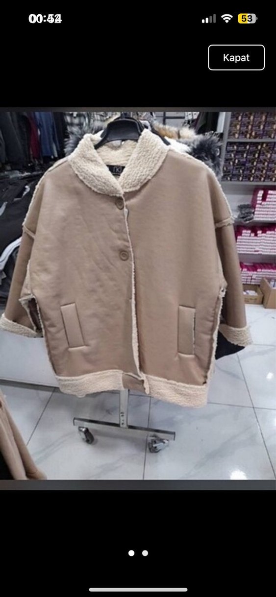 Bej Kürklü Deri Midi Ceket - Görsel 3