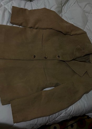 Düğmeli Kahverengi Süet Kadın Midi Ceket - Görsel 2