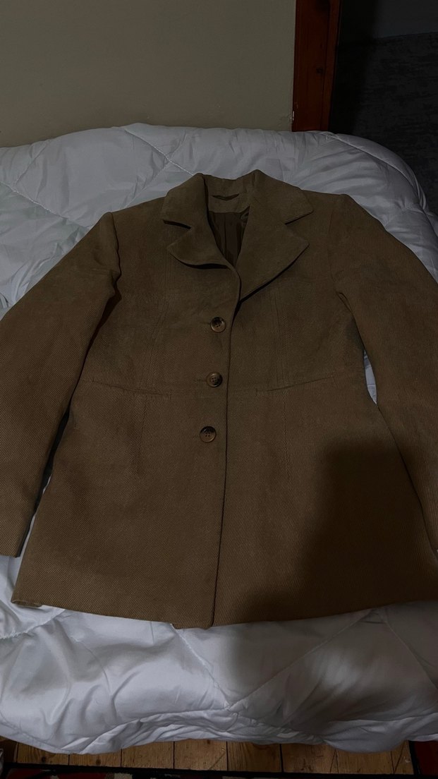 Düğmeli Kahverengi Süet Kadın Midi Ceket - Görsel 4