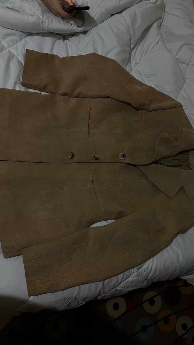 Düğmeli Kahverengi Süet Kadın Midi Ceket - Görsel 2