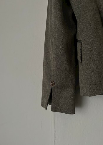 Düğmeli kahve Keten Kadın Blazer Ceket - Görsel 6