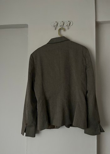 Düğmeli kahve Keten Kadın Blazer Ceket - Görsel 7