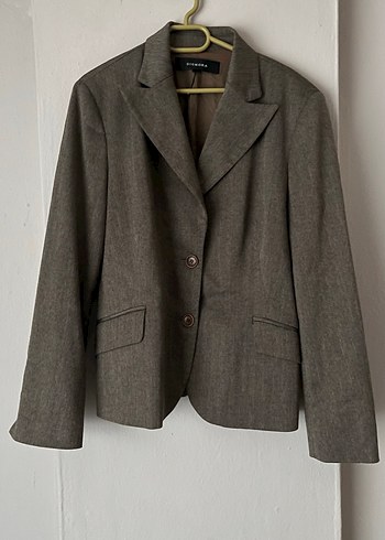 Düğmeli kahve Keten Kadın Blazer Ceket - Görsel 3