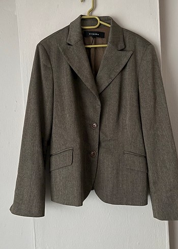 Düğmeli kahve Keten Kadın Blazer Ceket - Görsel 4