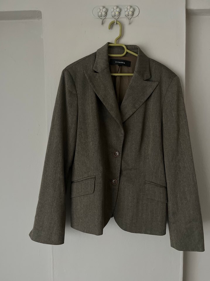 Düğmeli kahve Keten Kadın Blazer Ceket - Görsel 2