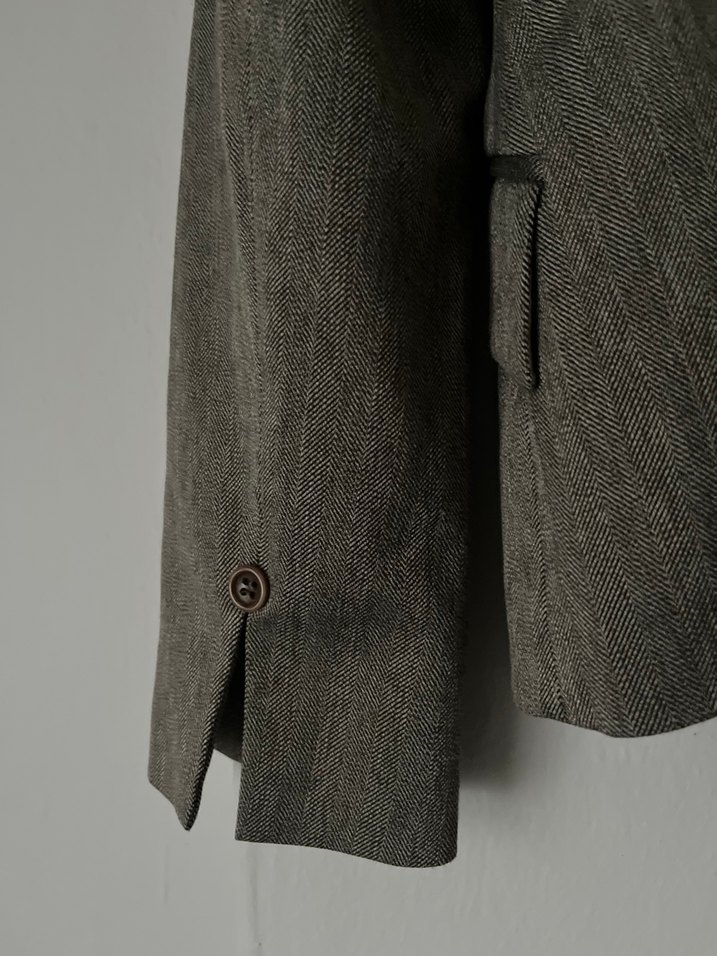 Düğmeli kahve Keten Kadın Blazer Ceket - Görsel 5