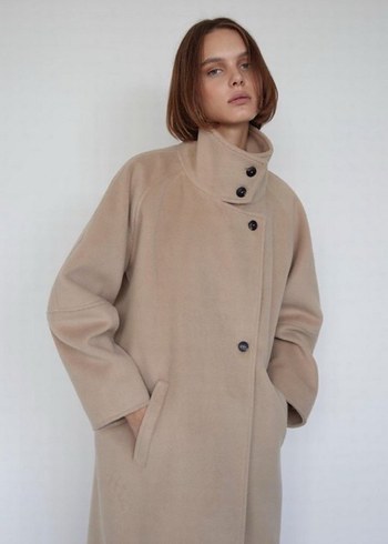 Düğmeli camel Midi Kadın Kaban - Görsel 3