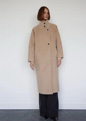 Düğmeli camel Midi Kadın Kaban - Görsel 4