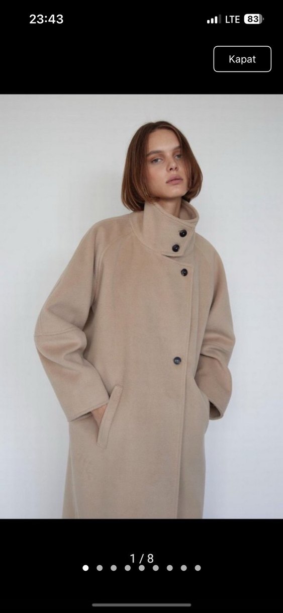 Düğmeli camel Midi Kadın Kaban - Görsel 3