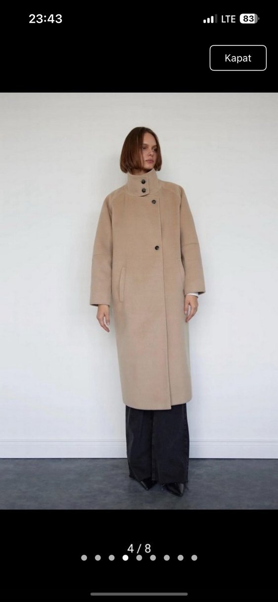 Düğmeli camel Midi Kadın Kaban - Görsel 4