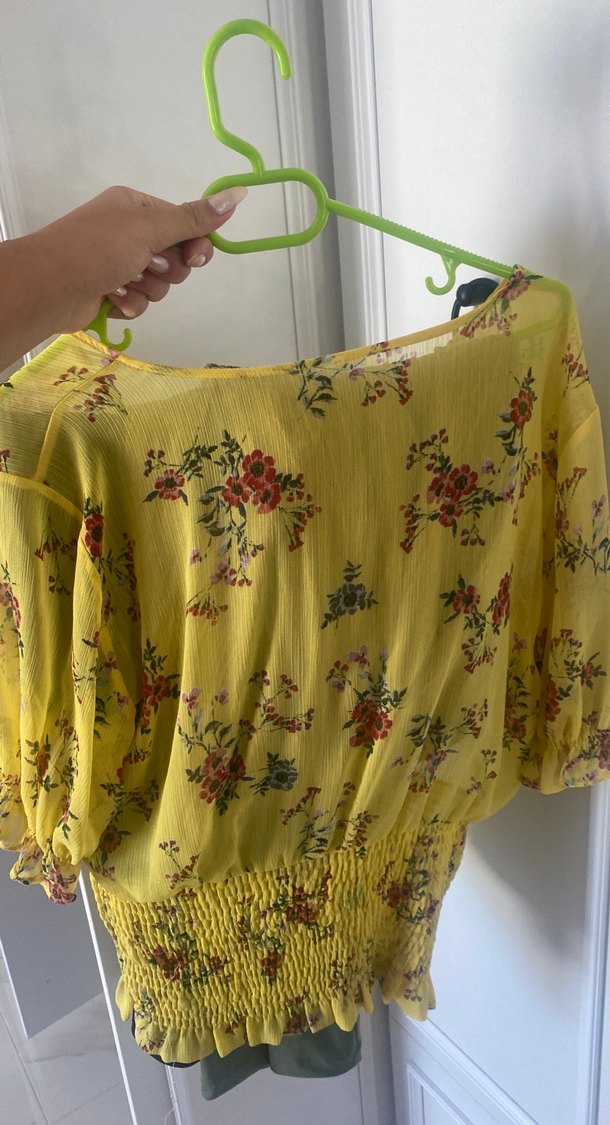 Sarı V Yakalı Bohem Kadın Bluz - Görsel 2