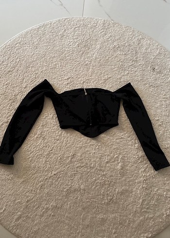 Fermuarlı Siyah Uzun Kollu Crop Bluz