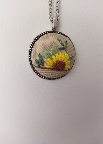 Uzun Sarı Nakışlı Boncuklu Bohem Kolye - Görsel 3