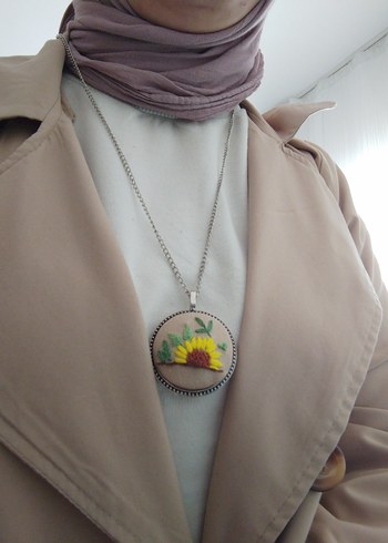 Uzun Sarı Nakışlı Boncuklu Bohem Kolye - Görsel 2