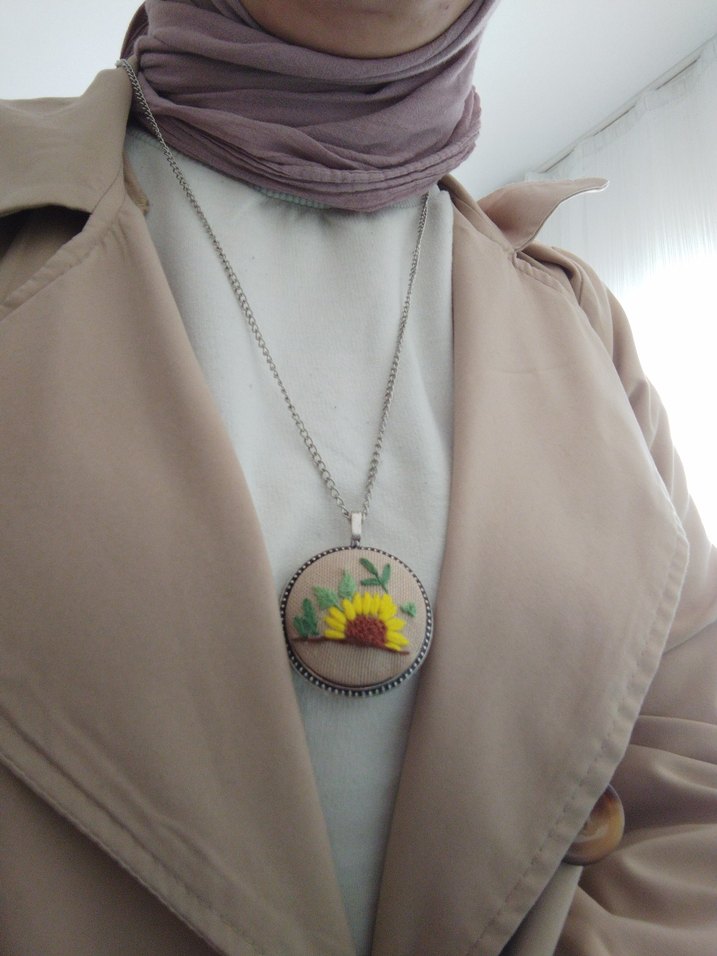 Uzun Sarı Nakışlı Boncuklu Bohem Kolye - Görsel 2