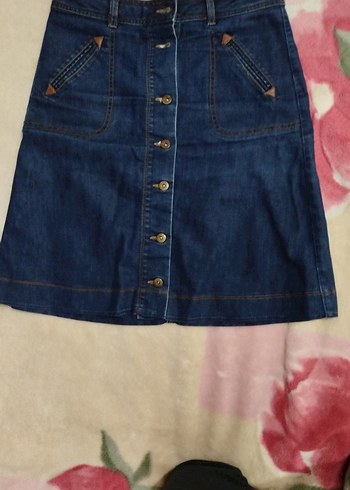 Düğmeli Mavi Denim Mini Etek