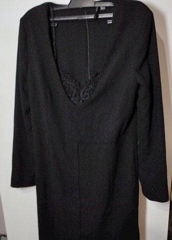 Uzun Kollu Siyah V Yakalı Gotik Elbise - Görsel 2