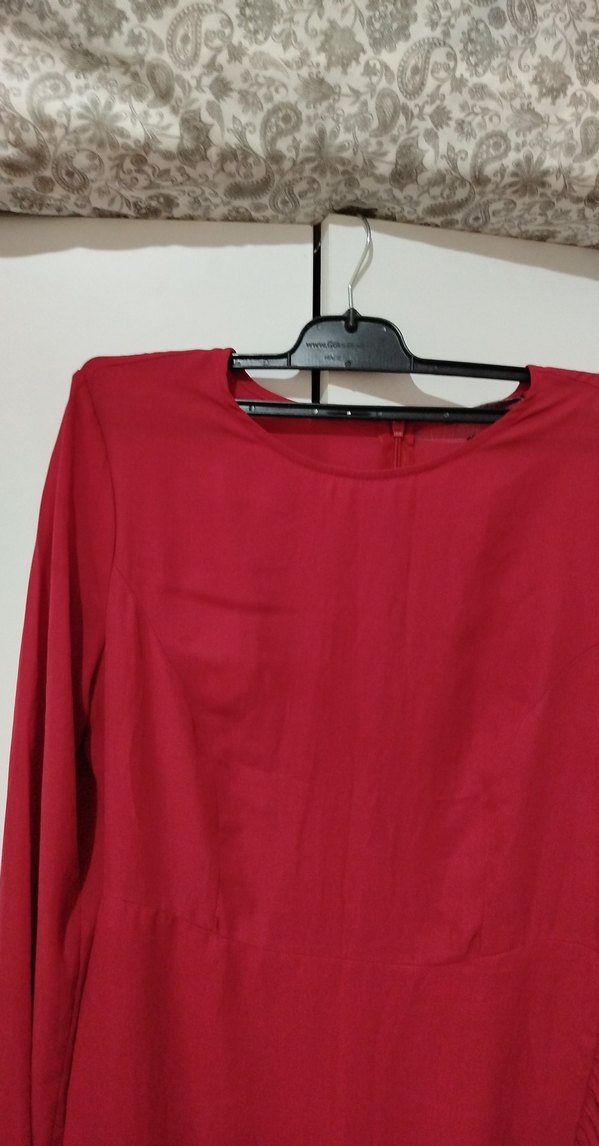 Bordo Uzun Kollu Midi Elbise - Görsel 3