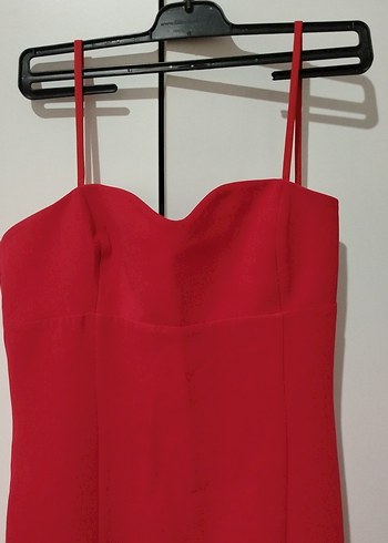 Kırmızı Straplez Midi Elbise - Görsel 2