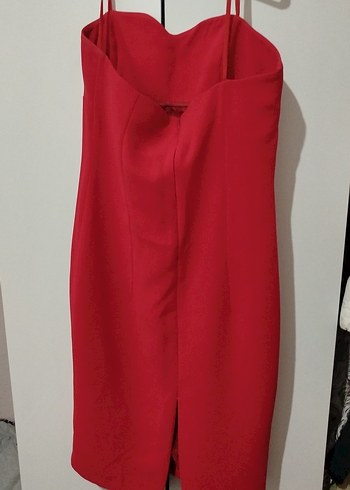 Kırmızı Straplez Midi Elbise - Görsel 3