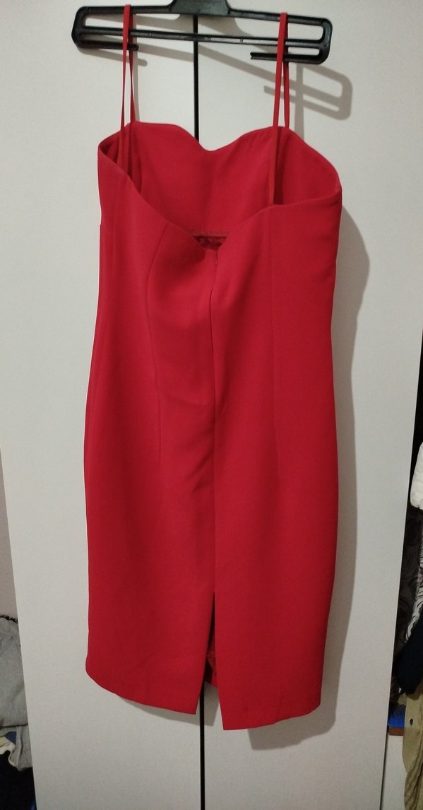 Kırmızı Straplez Midi Elbise - Görsel 3