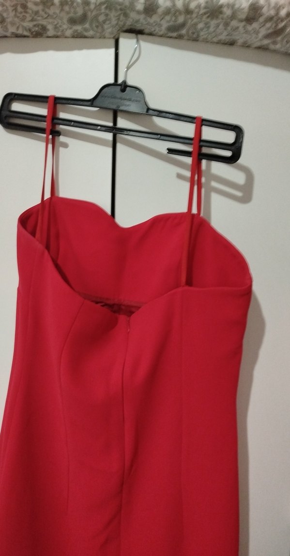 Kırmızı Straplez Midi Elbise - Görsel 4