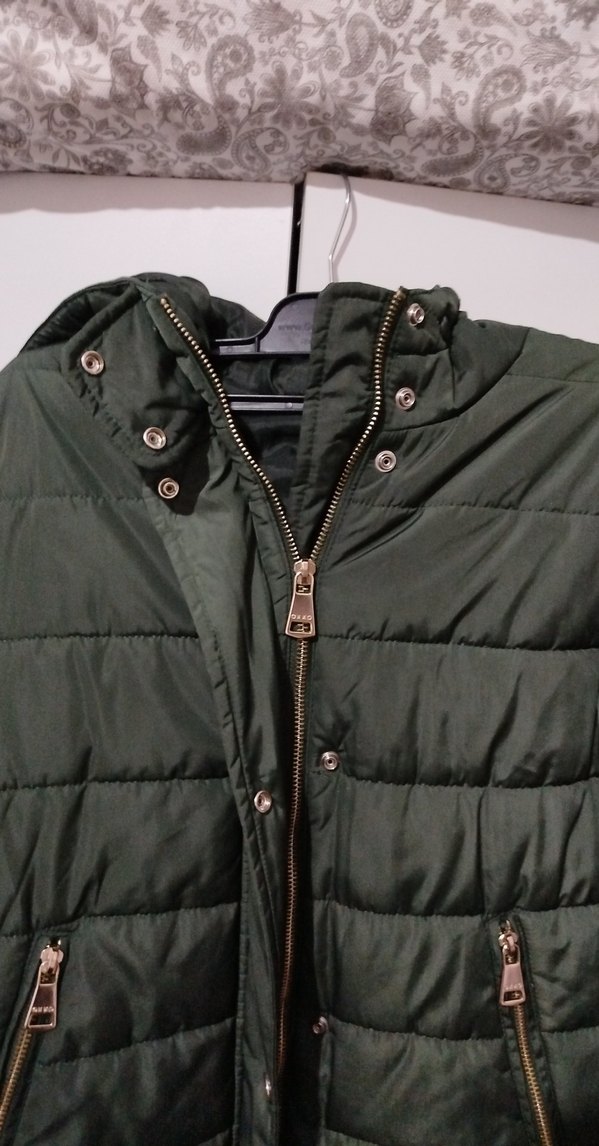 Kadın Yeşil Fermuarlı Midi Kışlık Mont - Görsel 2