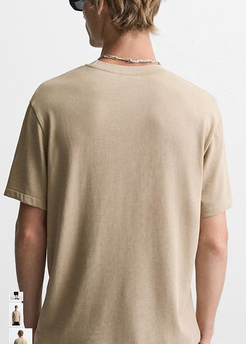 Bej Keten Erkek Tişört Loose Fit - Görsel 2