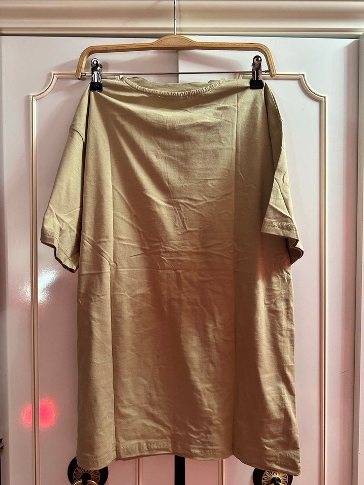 Bej Keten Erkek Tişört Loose Fit - Görsel 4