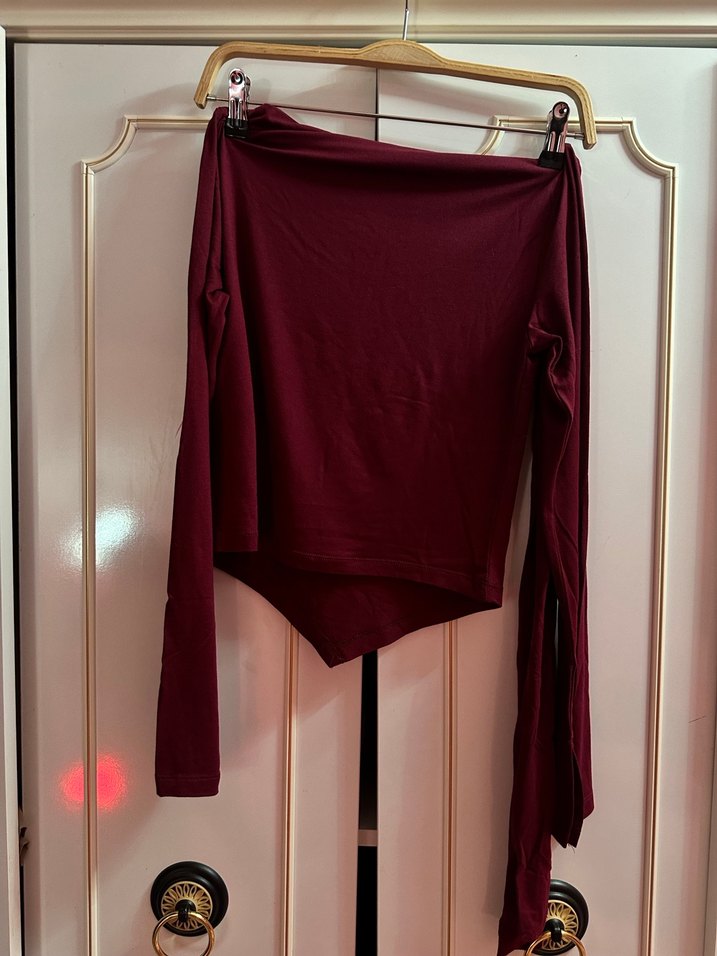 Bordo Mini Deri Elbise, Uzun Kollu, Yüksek Yaka - Görsel 4