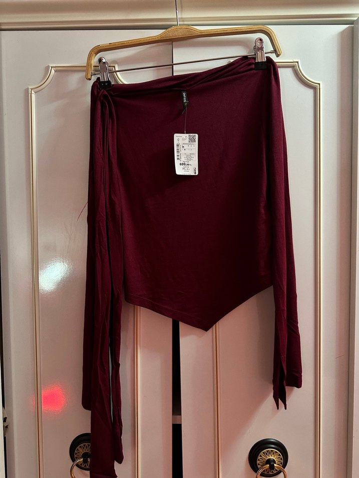 Bordo Mini Deri Elbise, Uzun Kollu, Yüksek Yaka - Görsel 3