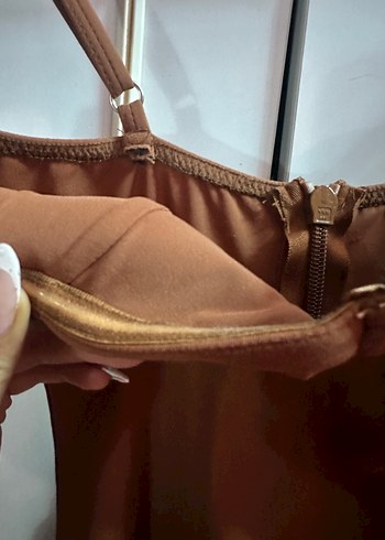 Kahverengi Straplez Mini Elbise - Görsel 4