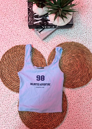 xs Beden mavi Renk Mavi V-Yaka Denim Crop Top Kadın