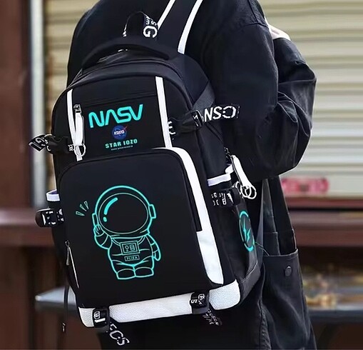  Karanlıkta Neon Parlayan Siyah Çok Bölmeli Sırt Çantası