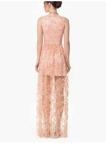 Roman Pembe Çiçekli Dantel Pullu Payetli elbise - Görsel 5