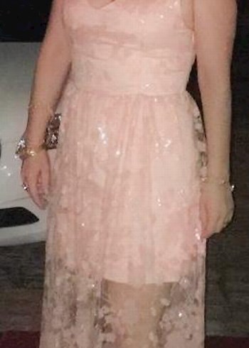 Roman Pembe Çiçekli Dantel Pullu Payetli elbise - Görsel 8